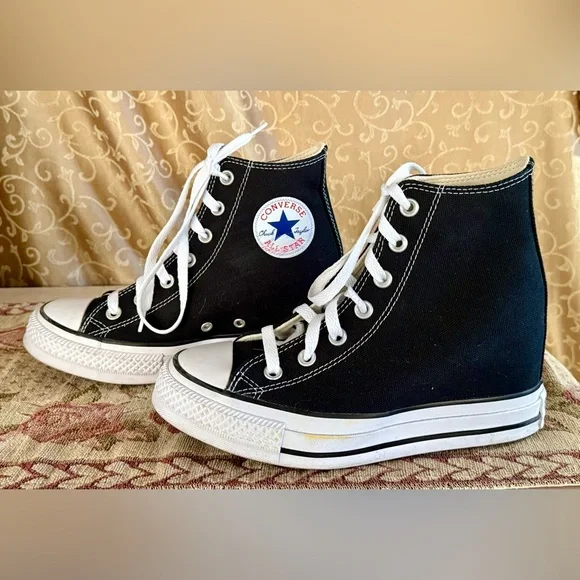 Converse Women's Chuck Taylor All Star Wedge Platform Black & White Sneaker Sz 7 - Picture 4 of 14